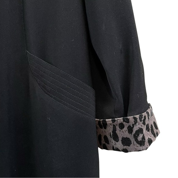 Vtg Rainshedder Leopard Print Trim Buttoned Trench Coat Jacket Black Gray Size 8 - Picture 4 of 8